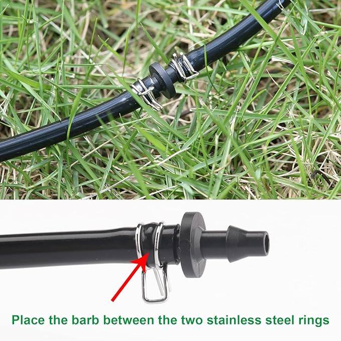 1/4" Irrigation Hose Clamps, 100 Double Line Hose Pipe Spring Clamps, Drip Irrigation Kit Connector Leak Solution