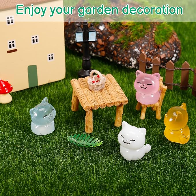 100 Pcs Luminous Mini Cat Figurines Resin Tiny Cat Animal Figurines Glow in The Dark Miniature Cat Statues Ornaments for DIY Cake Decoration Ornaments Crafts Moss Landscape Decoration