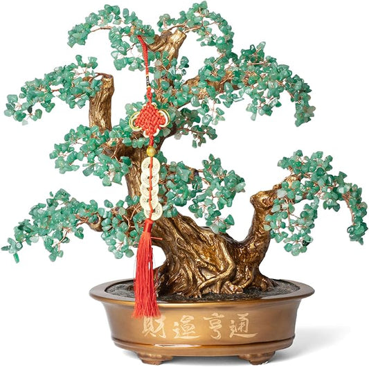 Green Aventurine Gemstone Crystal Bonsai Tree of Life（1,350 Gemstone Count） Large Feng Shui Money Chakra Tree for Luck and Wealth Desk Decoration 20 Inches