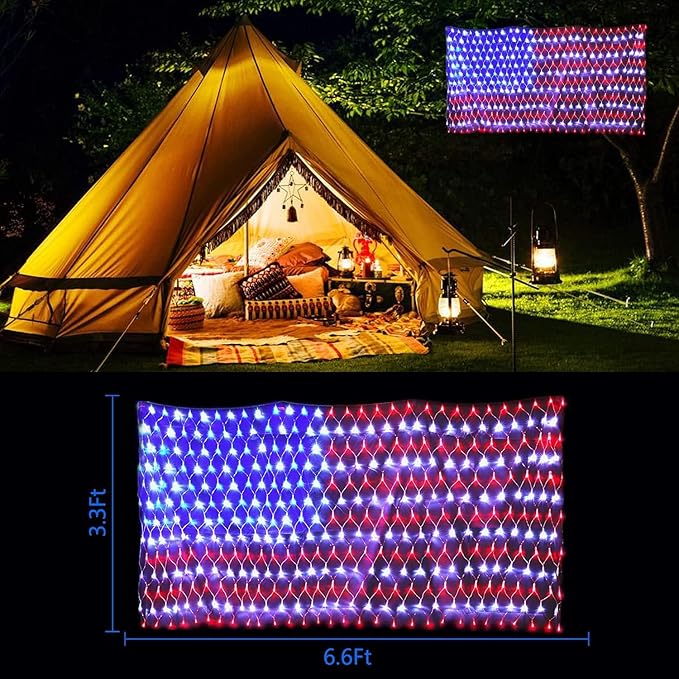 American LED Flag Net Lights - 420 LED 4th of July Decorations Outdoor Lighted Flag String Lights of The United States for Memorial Day Yard Garden Festival Holiday Party