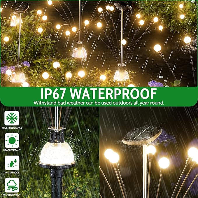 AOSEA 4 Pack Larger Bulbs Solar Garden Lights Outdoor, Solar Firefly Lights Fairy Swaying by Wind for Outside, IP67 Waterproof, for Patio Garden Yard Walkway Sidewalk, Black