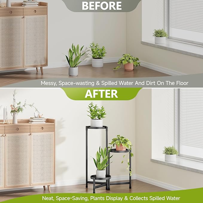 3 Tier Metal Plant Stand Indoor, Rotatable Corner Plant Shelf Outdoor, Tiered Flower Pot Display Stand, Multiple Plants Holder for Patio Living Room Balcony Garden Home Decor - Black