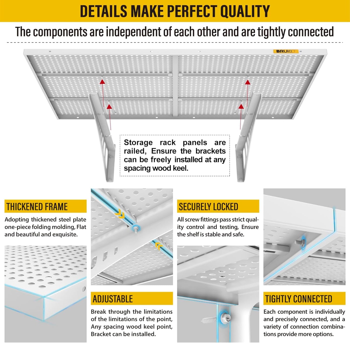 2Pack 2x3ft Adjustable Metal Garage Wall Shelving Heavy Duty Garage Storage Shelf Wall Mounted White
