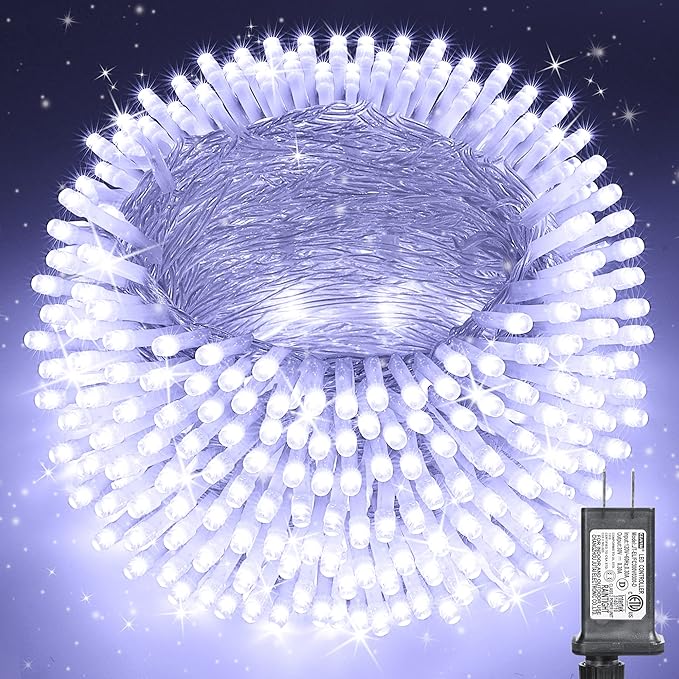338Ft Christmas Lights Outdoor, 1000 LED Christmas String Lights with 8 Modes, Timer, Waterproof Fairy Twinkle Lights for Christmas Party, Garden, Wedding, Holiday, Xmas Tree Decorations (Cool White)