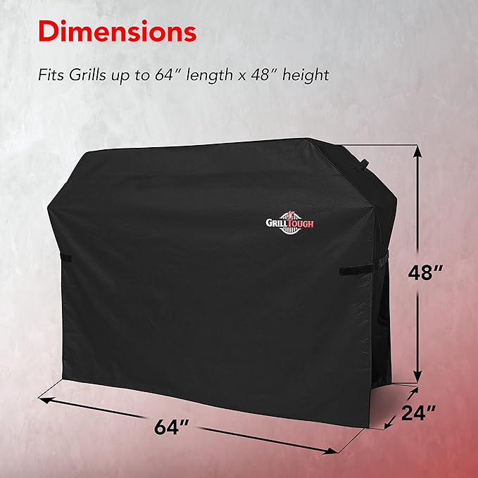 Heavy Duty BBQ Grill Cover for Outdoor Grill, 64 Inch – Waterproof, Weather Resistant, UV & Fade Resistant with Adjustable Straps – Gas Grill Cover for Weber, Genesis, Charbroil, etc. Black