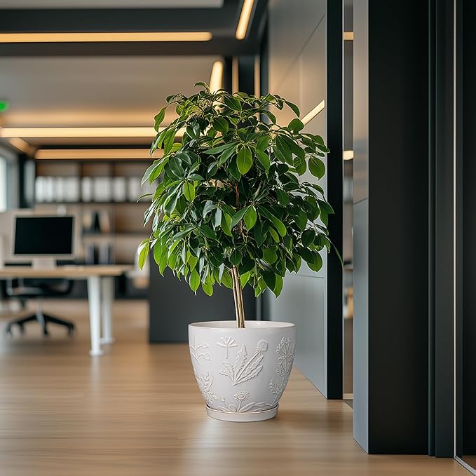 10 Inch Plant Pot Ceramic Planter Pot with Drainage Hole and Saucer Round Planter Large Flower Pot for Indoor Outdoor Plants Home Garden Decor White