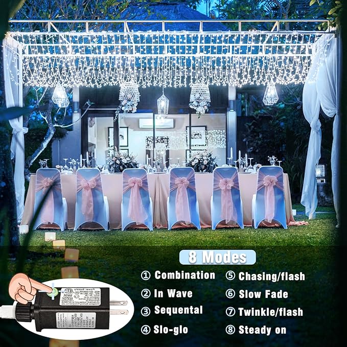 99ft 300 LED String Lights Indoor - White Christmas Lights Outdoor Waterproof Clear Wire, 8 Modes Connectable Twinkle Fairy String Lights Plug in for Outside Room Bedroom Party Wedding Decorations