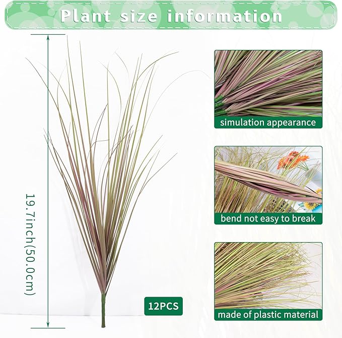 12Pcs Artificial Grass Plants, Faux Shrubs Wheat Grass, Artificial Tall Grass Fake Plants for Outdoor Decor,Artificial Greenery Stems Weed for Room Indoor Home Decor（Light Purple）