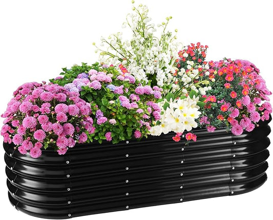 17" Tall Elevated Oval Metal Raised Garden Bed - 5ft x 2ft in Size and 0.8MM Thick Durable Planter Bed/Box for Vegetables Flowers Succulent at Patio/Garden Outdoor (Black, 5X2X1.4 FT)