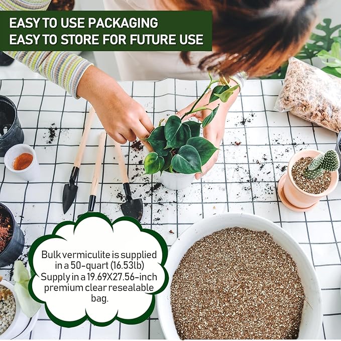 50QT Horticultural Vermiculite Bulk, Organic Vermiculite for Plants, Course Grade Vermiculite for Gardening, for houseplants, for Mushrooms, to Maintain Soil Moisture and Plant Growth(2-4mm)