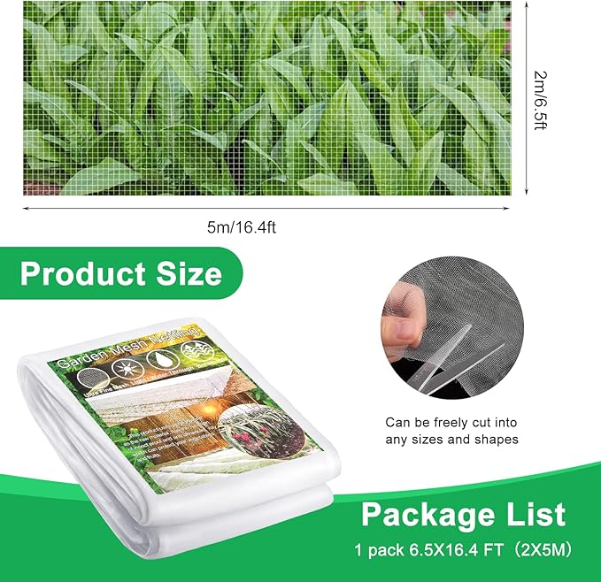 Garden Netting Pest Barrier, 6.5 X 16.4FT Insect Netting for Garden Raised Beds, Garden Bug Netting Plant Mesh for Blueberry Bushes, Figs, Plants, Vegetables Protection