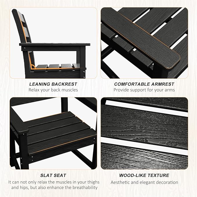 7pcs Outdoor Dining Set, HDPE Patio Dining Set for 6, All-Weather Outdoor Table and Chairs with Umbrella Hole & Adjustable Pads, Modern Patio Furniture Set for Backyard, Poolside &Lawn (Black)