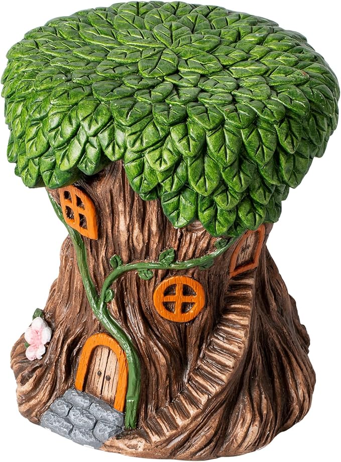 13''H Fairy House Statue Outdoor Statues Garden Resin Stool Over-Sized Sculpture Forest Pedestal Spring Decor for Home Courtyard Lawn Patio Summer Ornament Indoor Stool