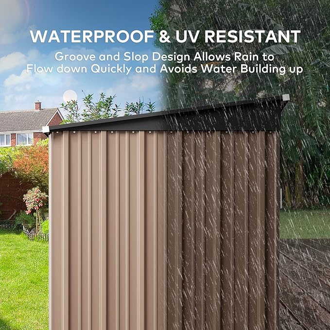 Gizoon 6' x 4' Outdoor Storage Shed with Double Lockable Doors, Anti-Corrosion Metal Garden Shed, Waterproof Shed Outdoor Storage Clearance for Backyard Patio Lawn-Brown
