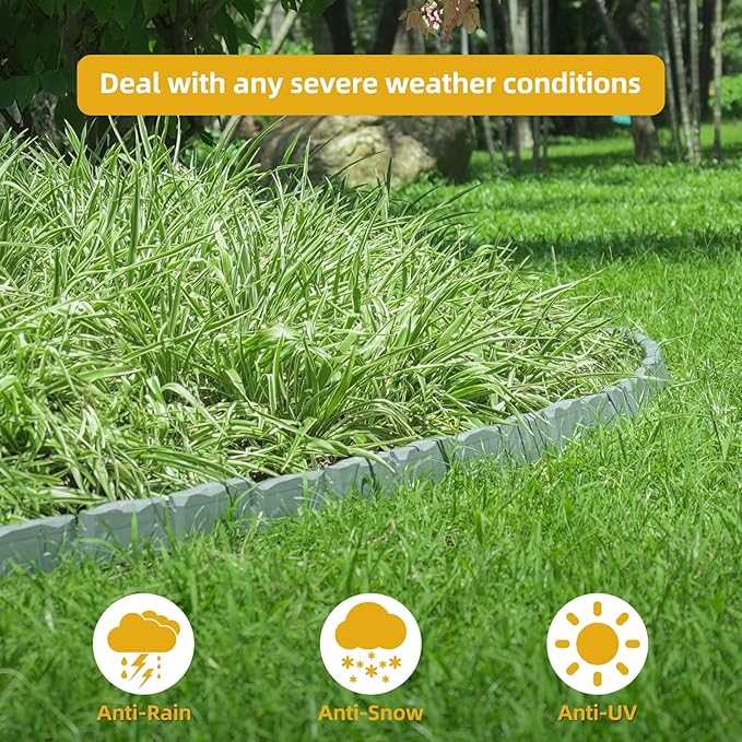 16Pcs Landscape Edging(24 Foot) with 48 Pieces 8-inch Spikes | 3 Inch Tall Faux Stone Edging for Landscaping | Faux Stone Edging Bricks for Flower Bed,Lawn,Yard,Weed Barrier(Dark Grey)