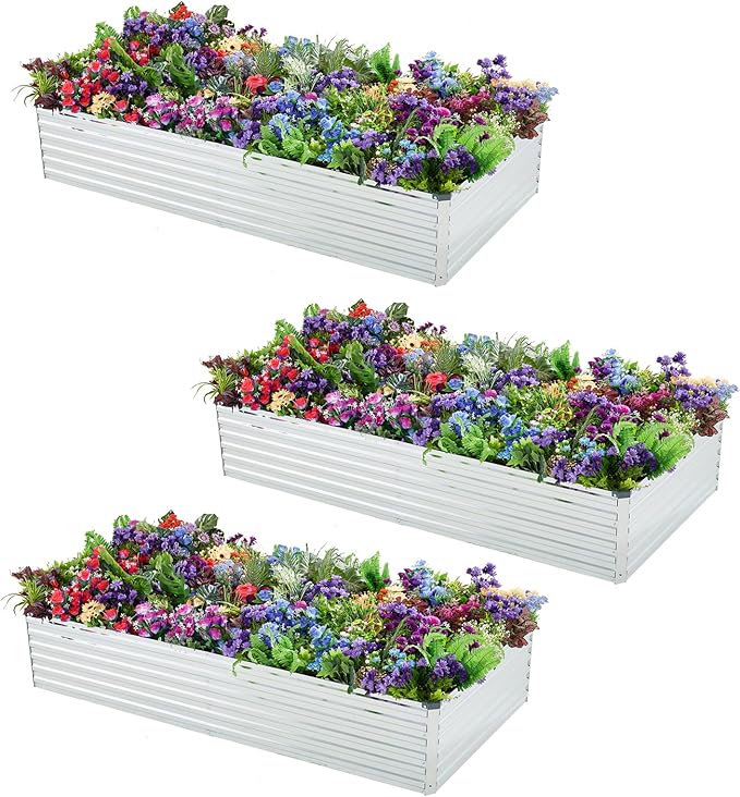 3 Pack 6x3x1FT Galvanized Raised Garden Beds Kit Outdoor Metal Gardening Planter Box for Vegetable Elevated Flower Herbs,Silver
