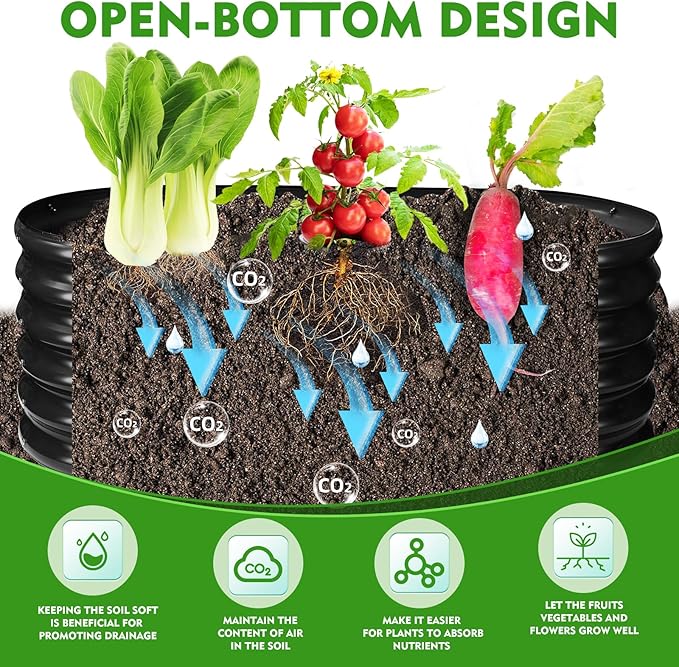 17" Tall Outdoor Garden Raised Garden Bed Kits, 5ft X 2ft Oval,0.8MM Thick Metal Raised Planter Bed/Ground Planter Box for Variety of Flowers,Herbs,Vegetables (Black, 60X24X16.5 Inches)