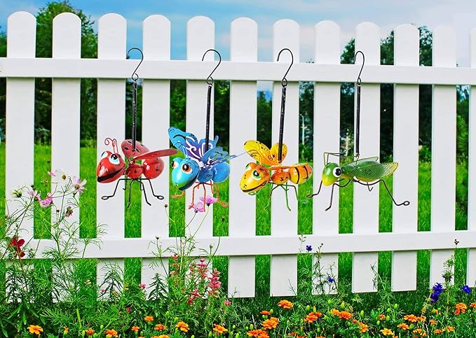 GIFTME 5 Metal Garden Sculptures Statues Yard Art Decoration,Set of 4 Garden Decor Perfect Hanging The Tree, Porch,Backyard or Patio Wall Decor