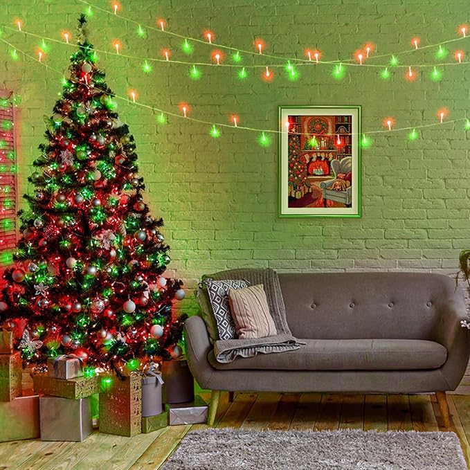 100 LED Red and Green Lights Outdoor - 33ft Red Green String Lights Indoor Clear Wire 8 Modes Plug in Waterproof Twinkle Fairy Lights for Indoor Outside Bedroom Home Party Decorations
