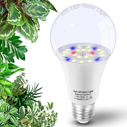 Grow Light Bulbs for Indoor Plants Full Spectrum E26 A19 10W,Grow LED Light Bulb with Balanced Spectrum 5000K Blue Red for Seeds Greens Laboratory,School,Greenhouse, Indore Garden, Hydroponic,1Pcs