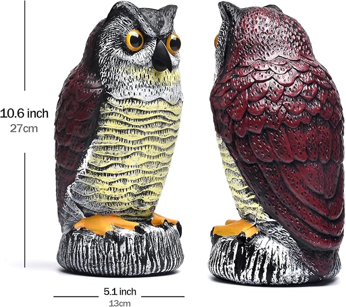 2 Packs Fake Plastic Owl Statue, Multicolor Garden Owl Statue, Plastic Statue for House, Garden, Pool, Yard.