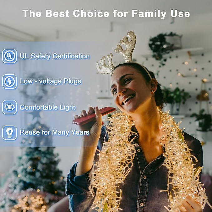 180 LED 59FT Fairy String Lights, LED Christmas Lights with 8 Modes, Connectable Indoor String Lights with Timer Memory for Outdoor Tree Fence Garden Bedroom Wedding Christmas Decorations Warm White