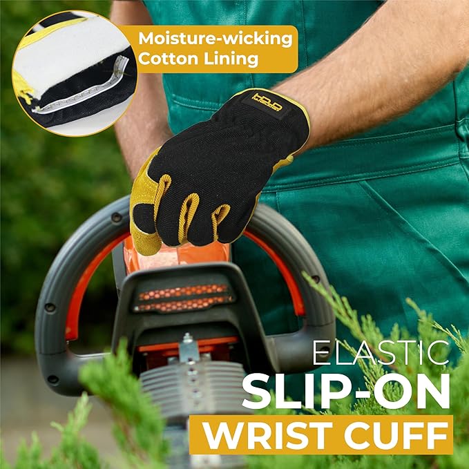 HANDLANDY Leather Work Gloves for Men & Women, Reinforced Durable Garden Gloves, Cowhide Working Glove for Gardening