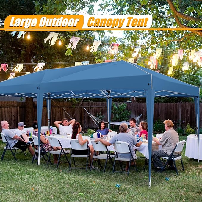 HOTEEL 10x20 Pop up Canopy with 6 Sidewalls, One Push Instant Setup Outdoor Canopy Tent with Reinforce Rod, Weight Bag, for Parties, Events, Blue