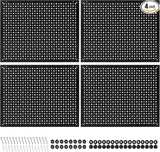 4 Pack Heavy Duty Steel Pegboard Garage Organization Panels,Universal 1/8 and 1/4 Pegboard Accessories,Suitable for Tool Storage,Garage Storage etc.(Black, 16X12)