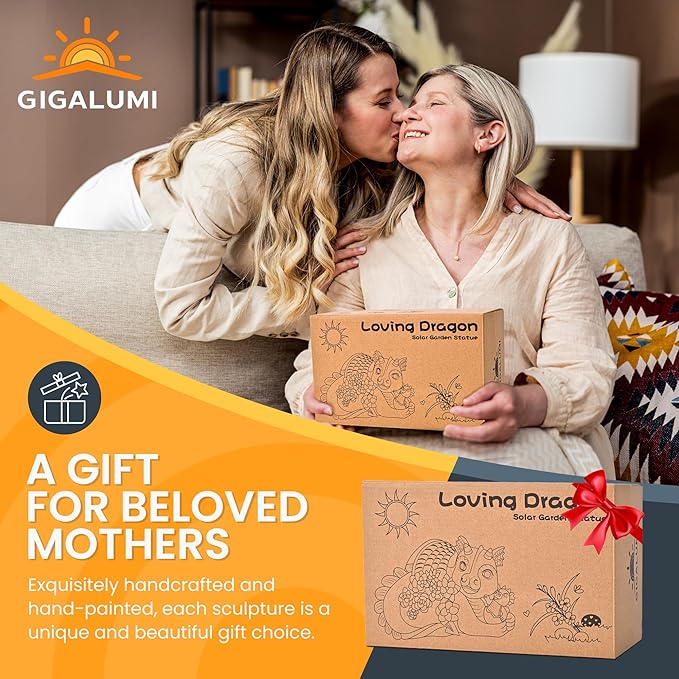 GIGALUMI Solar Garden Statues Dragon Statue Figurine Lights for Outside, Garden Decor Yard Decorations Outdoor for Mom, Women Housewarming Birthday Gifts