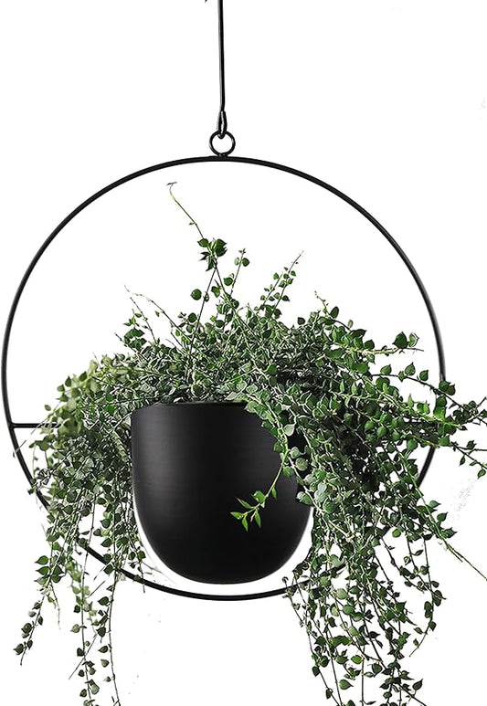 Hanging Planter for Indoor Outdoor Plants Metal Mid Century Minimalist Wall Ceiling Plant Hanger Hanging Flower Pot Basket Holder for Home Office Décor, Black