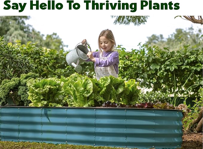 Galvanized Raised Garden Beds Outdoor // 8×4×1 ft Planter Raised Beds for Gardening, Vegetables, Flowers // Large Metal Garden Box // Patented Tool-Free Design (Turquoise)