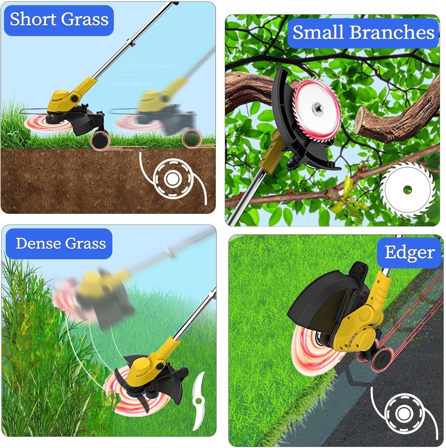 20000 RPM(4.0AhX1) Electric Weed Wacker,Dual-Durable-Line,Metal Blades,Wheel,4-in-1 Battery Powered Weed Eater Cordless+String Trimmer+Edger Lawn Tool+Brush Cutter,Weed Whacker,Weed Trimmer Lawn