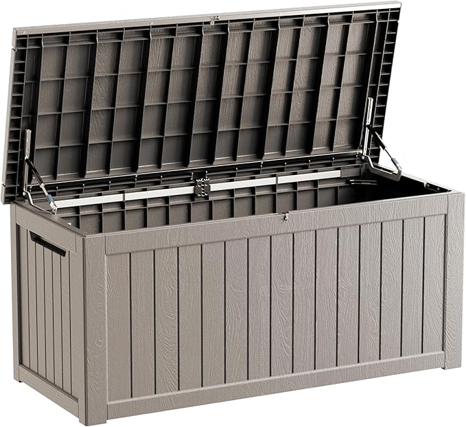 270 Gallon Heavy Duty Outdoor Storage Box - Extra Large Package Protection for Outside Deliveries, Patio Storage Bench & Resin Deck Chest with Lock, UV-Resistant, Slate Grey