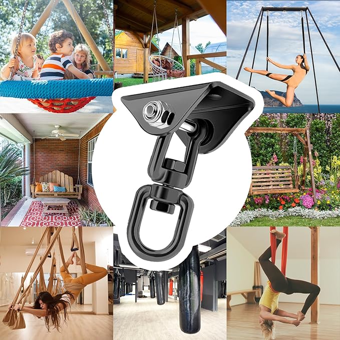 Heavy Duty Hammock Hanging Kit, 360° Rotating 1200 lb Swing Hangers for Hammock Chair Stand, Seat, Porch Swing, Yoga, Tree, Ceiling Mount, Indoor Outdoor Hanging Hardware Black | Pack of 2