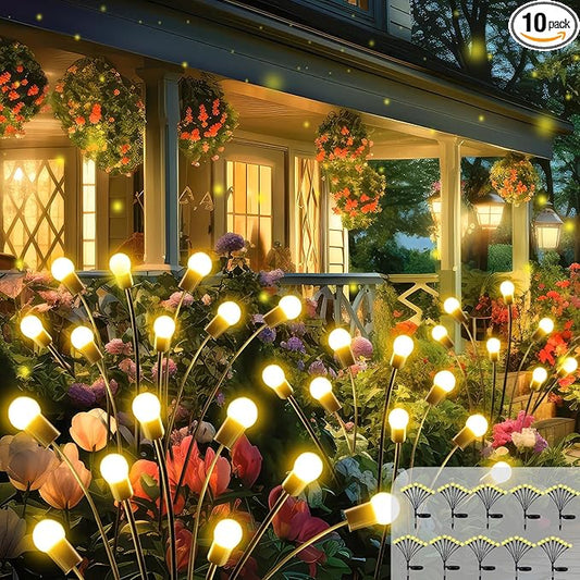2025 Solar Lights Outdoor Waterproof , 10 Pack Solar Garden Lights, Solar Firefly Lights Outdoor Waterproof, Solar Twinkle Swaying Fairy Light for Yard Patio Pathway Garden Decoration (Warm White)