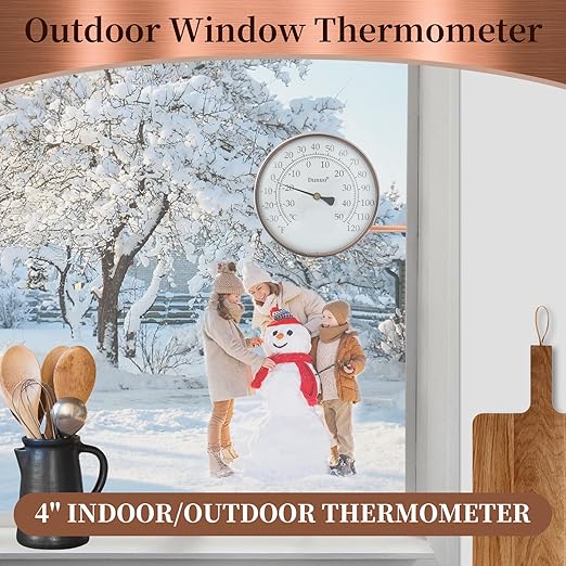 4 Inch Outdoor Thermometer, Outside Temperature Gauge Decorative for Patio, Window, Greenhouse, Garage, Brass Swivel Thermometer (4inch Thermometer)