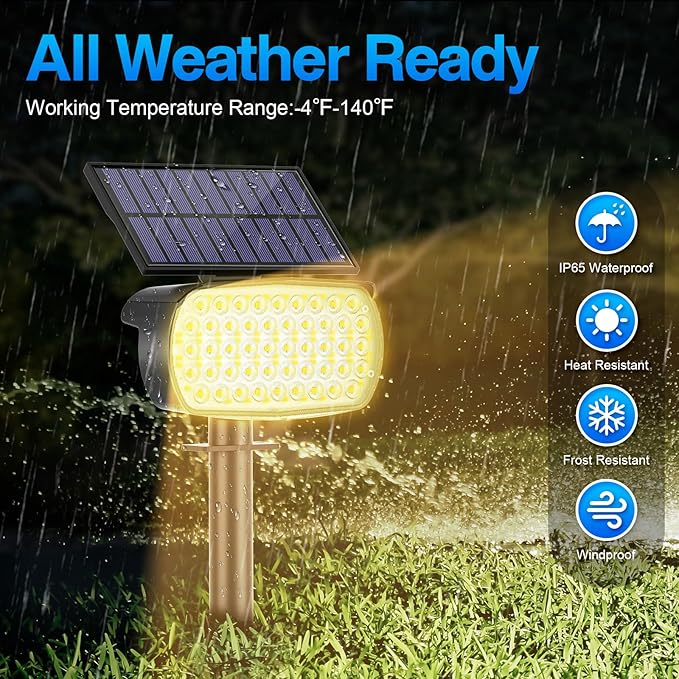108 LED Solar Spot Lights Outdoor, Solar Lights Outdoor IP65 Waterproof, 3 Modes Solar Landscape Spotlights, Large Solar Panel Solar Powered Lights for Garden Yard Pathway(Warm White/6 Pack)