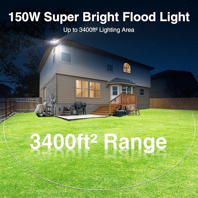 150W Motion Sensor Lights Outdoor for Outside, 15000LM LED Flood Lights Outdoor Wired Dusk to Dawn, Exterior Security Floodlight Fixture Waterproof IP65, Outdoor Lighting for House, Garage 2 Pack