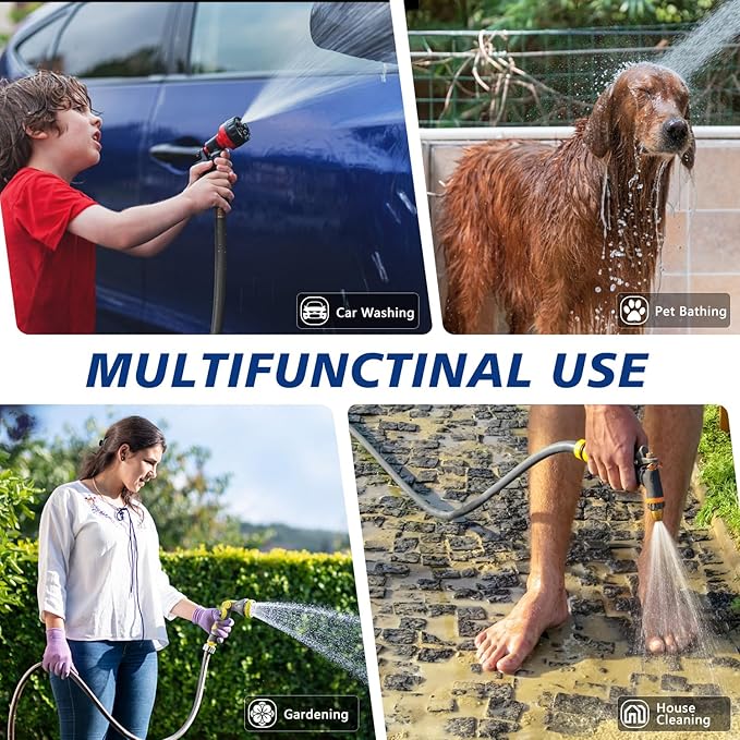 5/8’’ Heavy Duty Garden Hose 25 ft – Outdoor Hybird Water Hose with Solid Fitting - Flexible, Kinkless, Lightweight Garden Hose for Lawn Watering, Car Washing - Burst 500 Psi (Grey,25 ft)