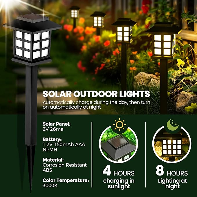 GIGALUMI Solar Outdoor Lights，8 Pack LED Solar Lights Outdoor Waterproof, Solar Walkway Lights Maintain 10 Hours of Lighting for Your Garden, Landscape, Path, Yard, Patio, Driveway