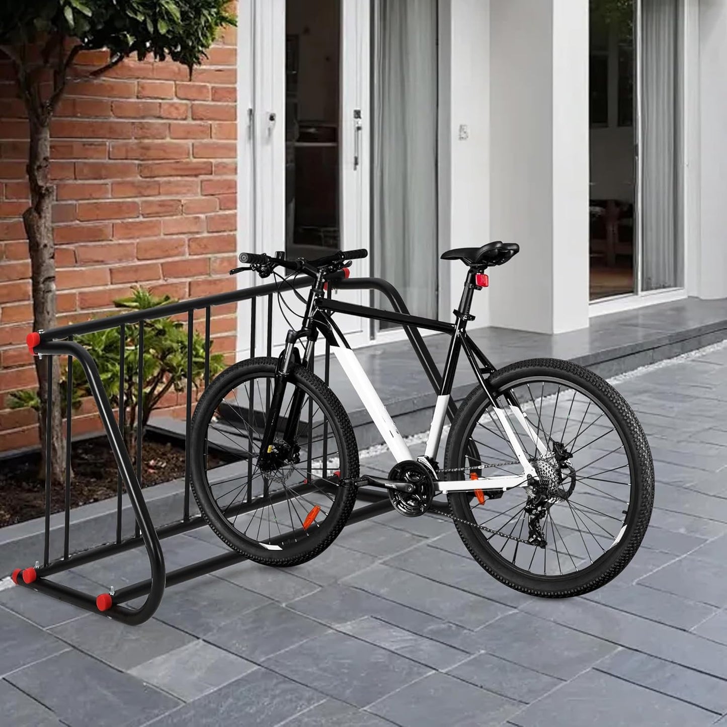 5 Holders Commercial Grid Bike Racks, 60" Length Outdoor Bike Rack, Powder Coated Steel Floor Bike Rack for Garages, Stores, Schools & Universities