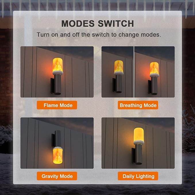 Hompavo 【Upgraded】 LED Flame Light Bulbs, 4 Modes Flickering Light Bulbs with Upside Down Effect, E26/E27 Base Flame Bulb for Halloween, Christmas, Indoor and Outdoor Decoration (White-2 Pack)