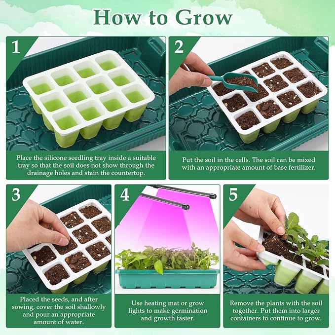 10pcs Reusable Seed Starter Tray, 120 Cells Seed Starter Kit, Silicone Seedling Starter Trays for Starting Plant Seeds with Flexible pop-Out Cells, Indoor Gardening Plant Germination Trays