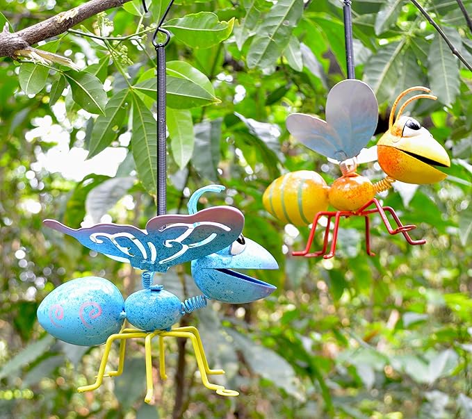 GIFTME 5 Garden Decor Bee and Butterfly,Metal Outdoor Decorations for Garden, Set of 2 Metal Yard Art-Perfect Garden Lover Gifts