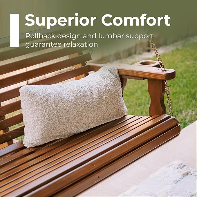 Amish Casual 3 Foot Roll Back Porch Swing with Cup Holders in Unfinished - Amish Made in The USA from Treated Pine Heavy Duty 700 Lb. Weight Capacity