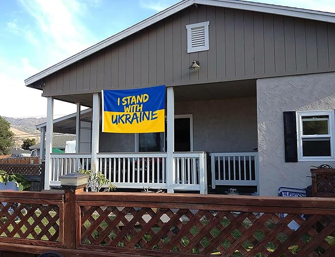 I Stand with Ukraine Flag 5x8FT Ukrainian National Polyester Banner With 2 Grommets Fade Resistant Vivid Color For Patriotic Festival Events Party Decoration