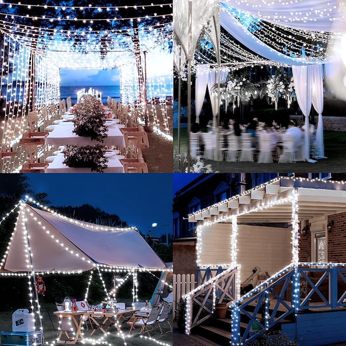 Heceltt 1600 LED 630 FT String Lights Outdoor, 8 Modes Cool White Christmas Lights Plug in, Waterproof Led Lights with Timer and Memory String Lights for Xmas Holiday Wedding Decorations