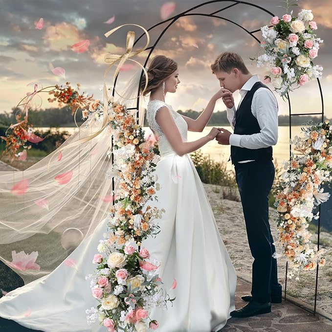 Adorox 7.8ft Garden Arch Trellis for Climbing Plants, Metal Arch Frame, Pumpkin Archway Outdoor Garden Arbors and Arches for Halloween Christmas Birthday Party Baby Shower Decoration(Black)