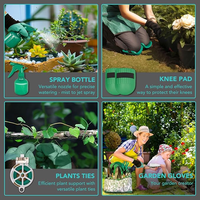 Gardening Tools 14-Piece Heavy Duty Gardening Hand Tools with Fashion and Durable Garden Tools Organizer Handbag,Rust-Proof Garden Tool Set